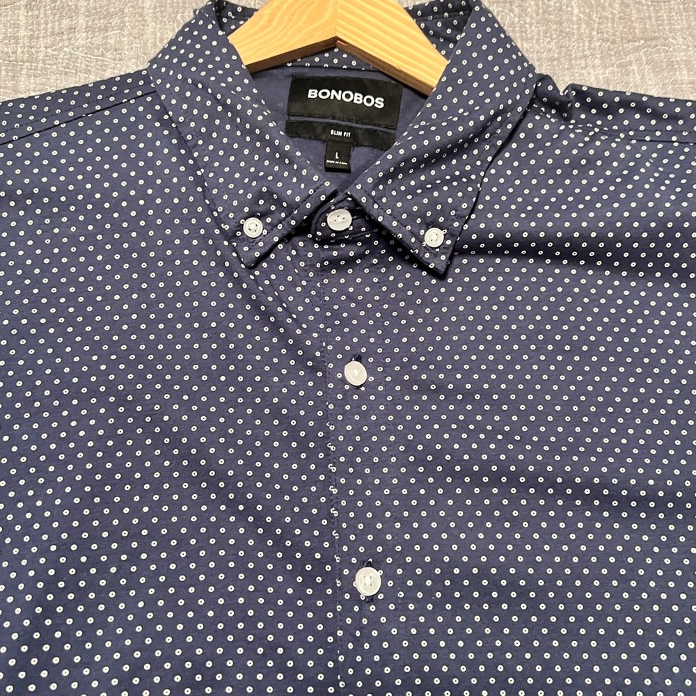 Bonobos Riviera Short Sleeve Blue Shirt Polka Dot Pattern L